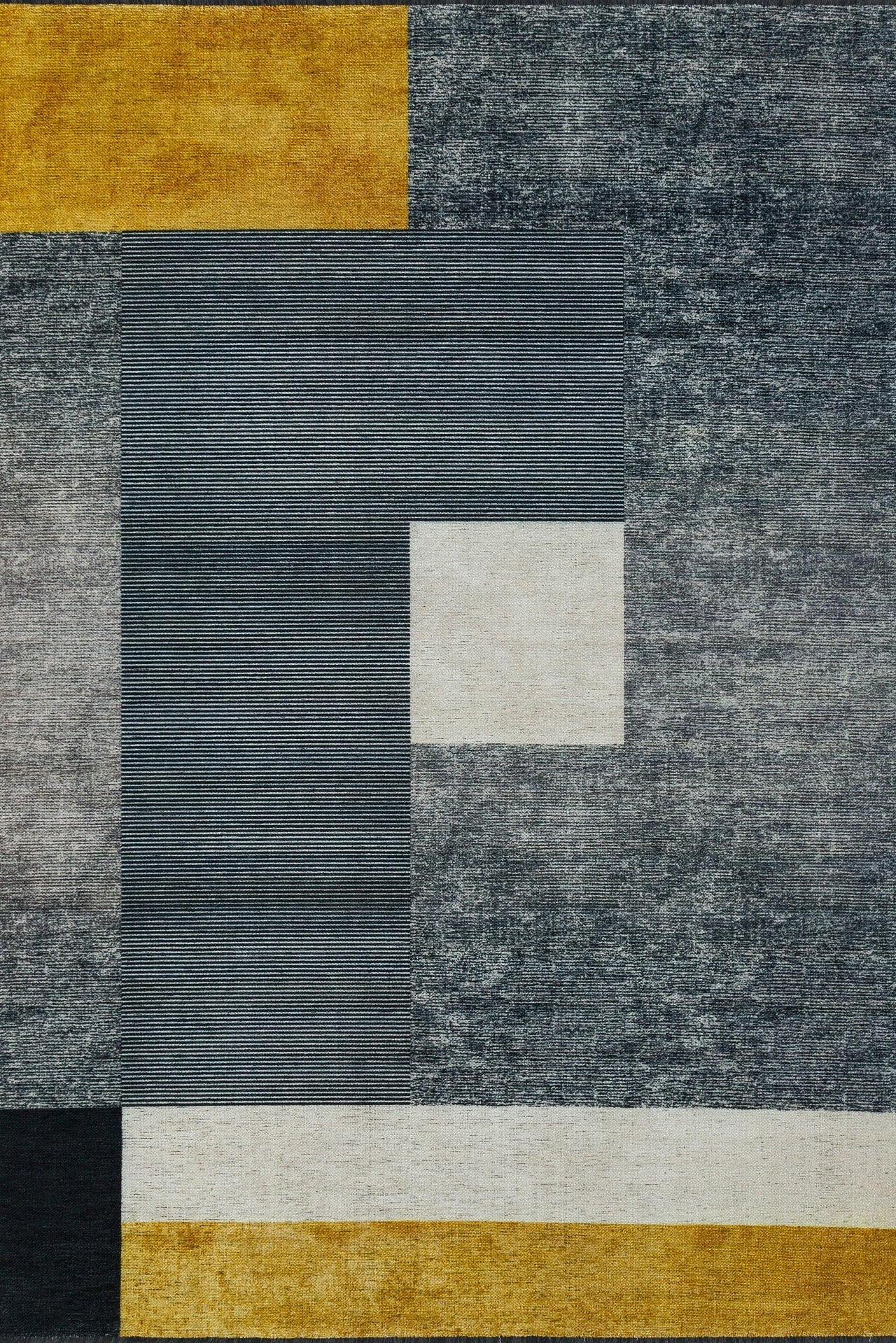 Antrasit Gri Geometrik Modern Halı - Yıkanabilir - Kaymaz Taban - Pati Dostu