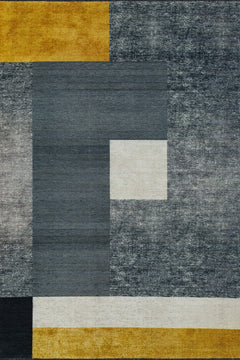 Antrasit Geometrik Modern Etnik Desenli Halı  | Makinada Yıkanabilir | Hav Toz Vermez | Leke Tutmayan | Kaymaz Taban | Dijital Makine Baskı | Salon Yolluk Mutfak Halısı