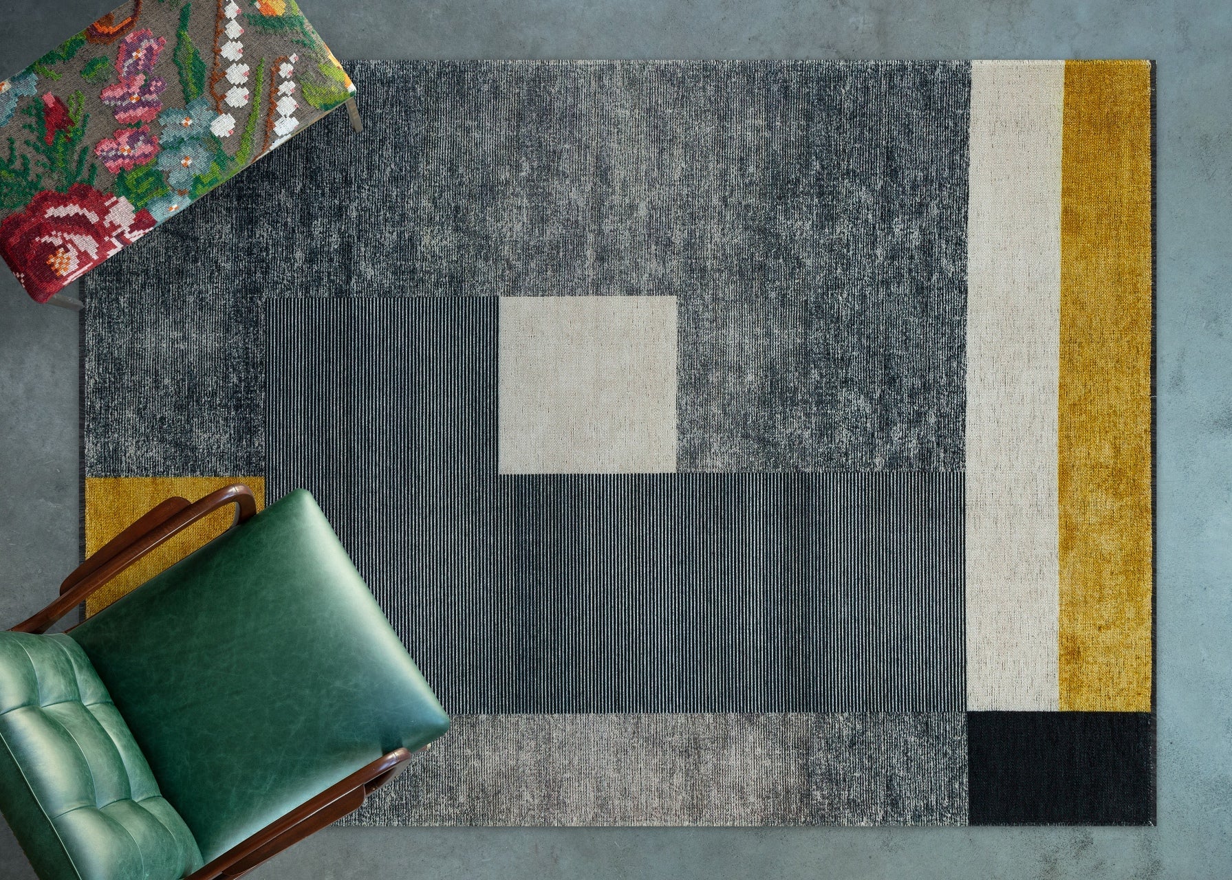 Antrasit Gri Geometrik Modern Halı - Yıkanabilir - Kaymaz Taban - Pati Dostu