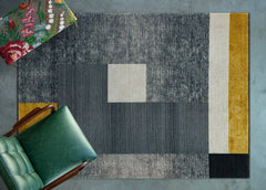 Antrasit Geometrik Modern Etnik Desenli Halı  | Makinada Yıkanabilir | Hav Toz Vermez | Leke Tutmayan | Kaymaz Taban | Dijital Makine Baskı | Salon Yolluk Mutfak Halısı