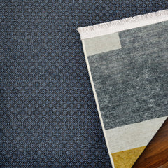 Antrasit Geometrik Modern Etnik Desenli Halı  | Makinada Yıkanabilir | Hav Toz Vermez | Leke Tutmayan | Kaymaz Taban | Dijital Makine Baskı | Salon Yolluk Mutfak Halısı