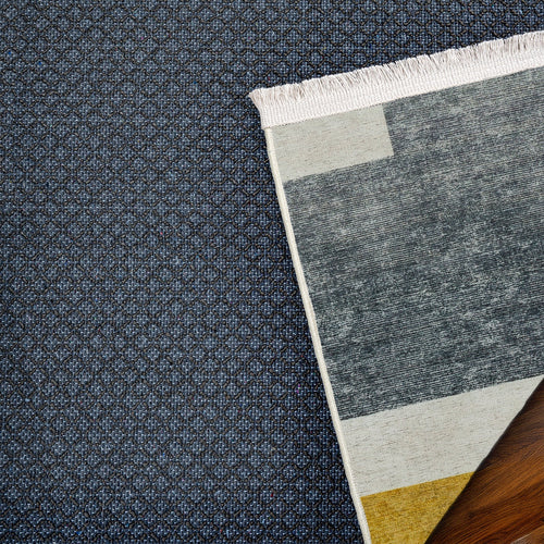 Antrasit Geometrik Modern Etnik Desenli Halı  | Makinada Yıkanabilir | Hav Toz Vermez | Leke Tutmayan | Kaymaz Taban | Dijital Makine Baskı | Salon Yolluk Mutfak Halısı