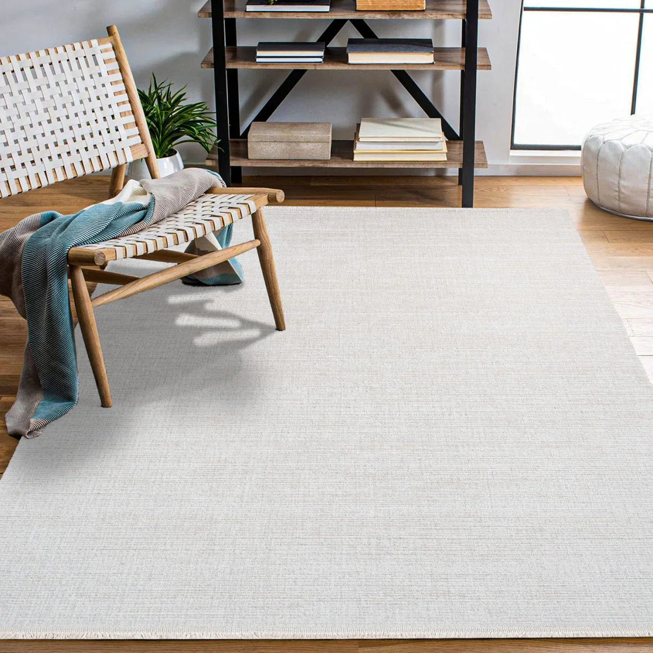 Beyaz Ekru Düz Minimalist Halı - Yıkanabilir - Kaymaz Taban - Pati Dostu