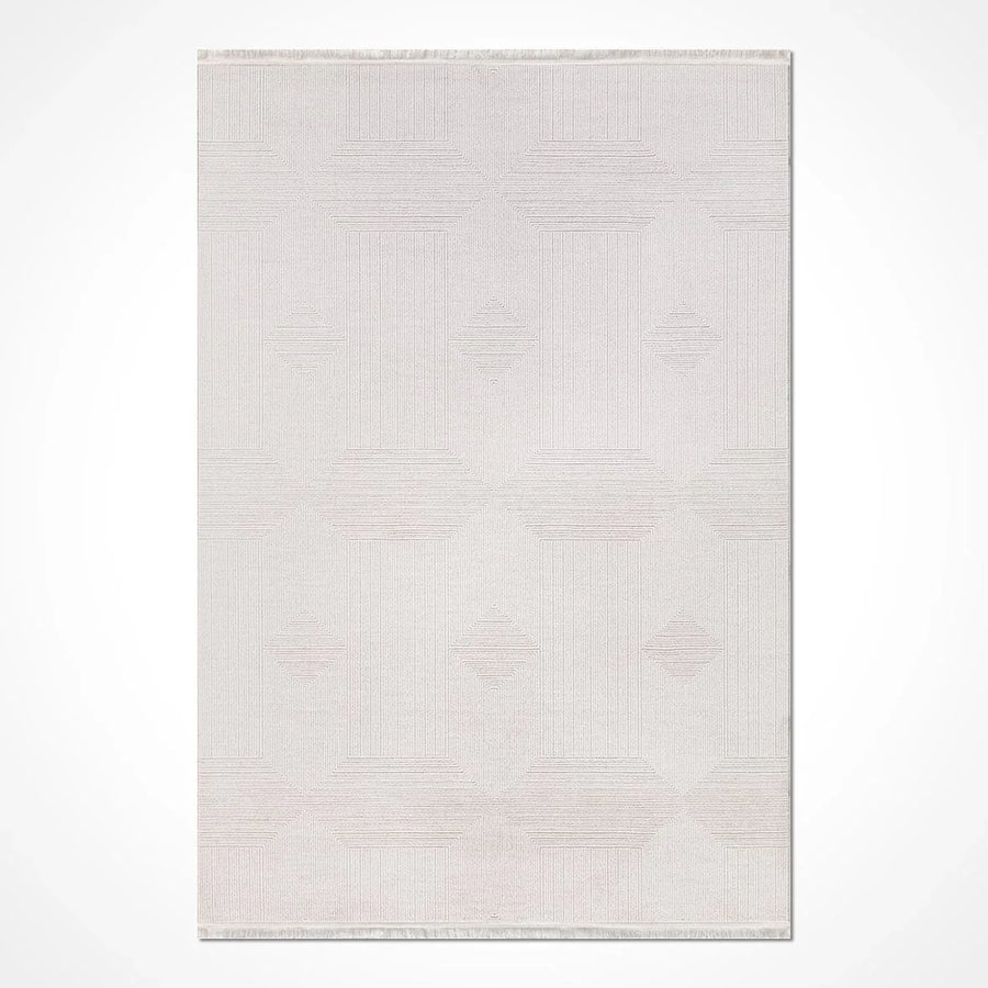 Krem Dokulu Minimalist Triko Halı - Pati Dostu - Toz Vermez