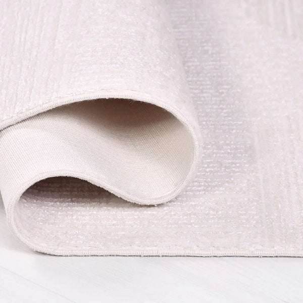Krem Dokulu Minimalist Triko Halı - Pati Dostu - Toz Vermez