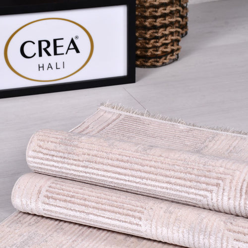 Bej Modern Akrilik Makine Halısı