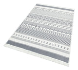 Alfombra con diseño de kilim geométrico de lana en blanco y gris
