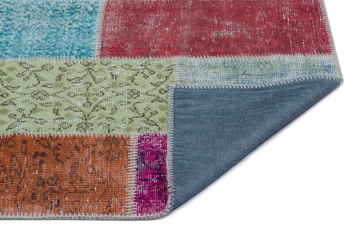 Kilva Çok Renkli ve Turkuaz Patchwork Desenli El Dokuma Halı 80x150 cm – detay görünümü