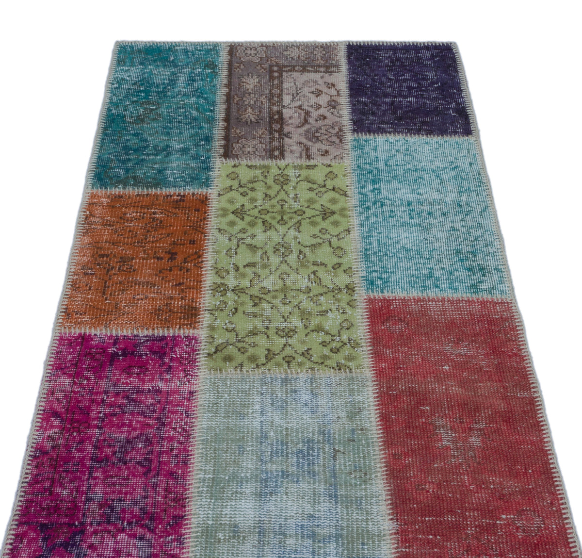 Kilva Çok Renkli ve Turkuaz Patchwork Desenli El Dokuma Halı 80x150 cm – detay görünümü