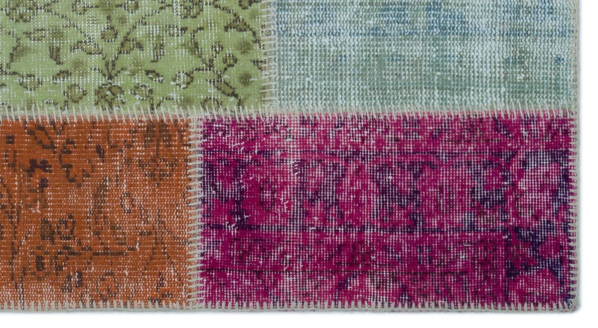 Kilva Çok Renkli ve Turkuaz Patchwork Desenli El Dokuma Halı 80x150 cm – detay görünümü