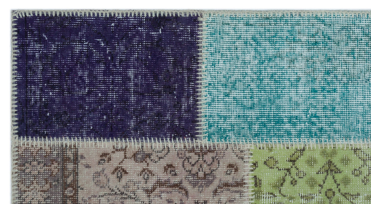 Kilva Çok Renkli ve Turkuaz Patchwork Desenli El Dokuma Halı 80x150 cm – detay görünümü