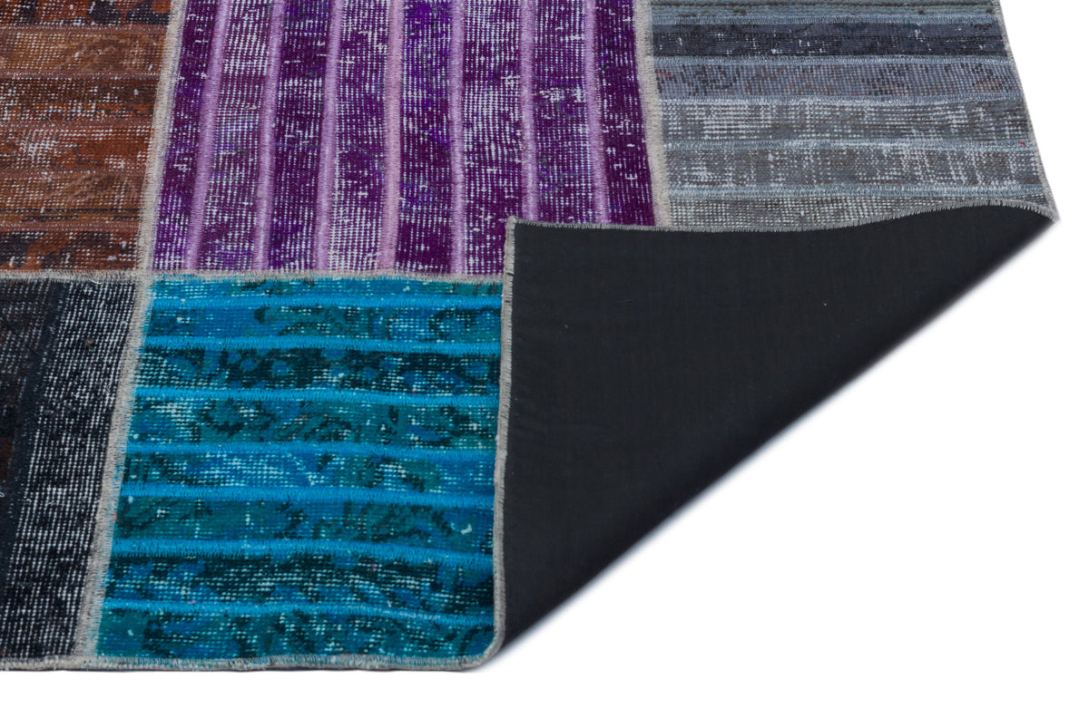 Kilva Çok Renkli ve Gri Patchwork Desenli El Dokuma Halı 160x230 cm – detay görünümü