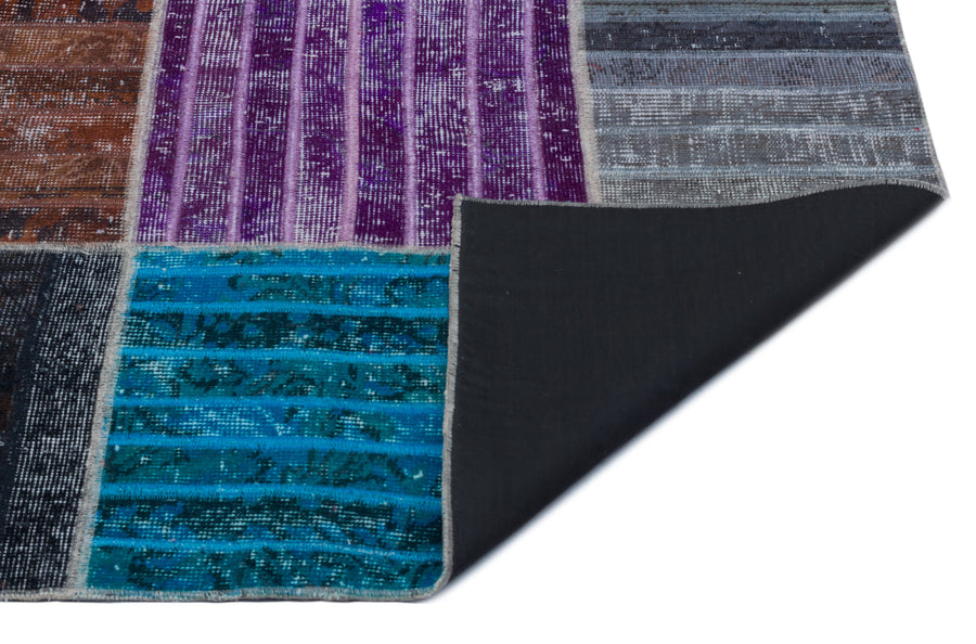Kilva Çok Renkli ve Gri Patchwork Desenli El Dokuma Halı 160x230 cm – detay görünümü