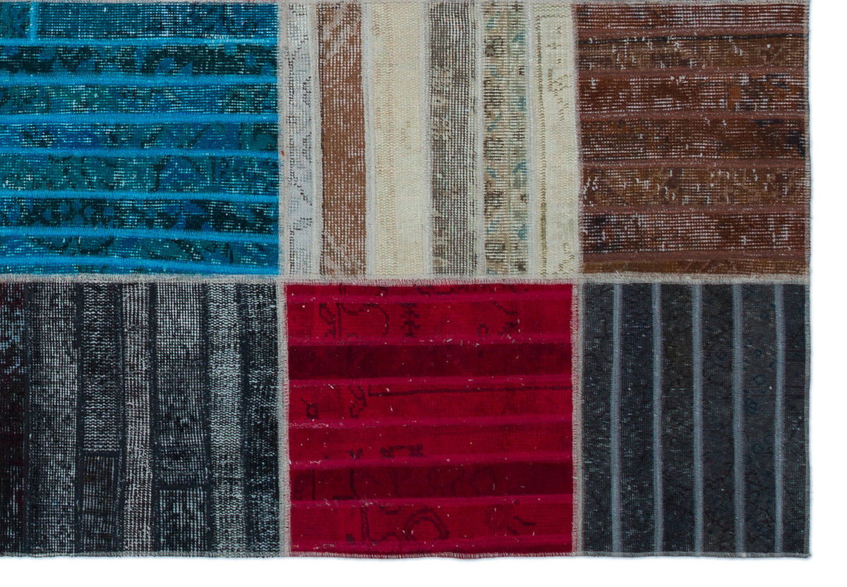 Kilva Çok Renkli ve Gri Patchwork Desenli El Dokuma Halı 160x230 cm – detay görünümü