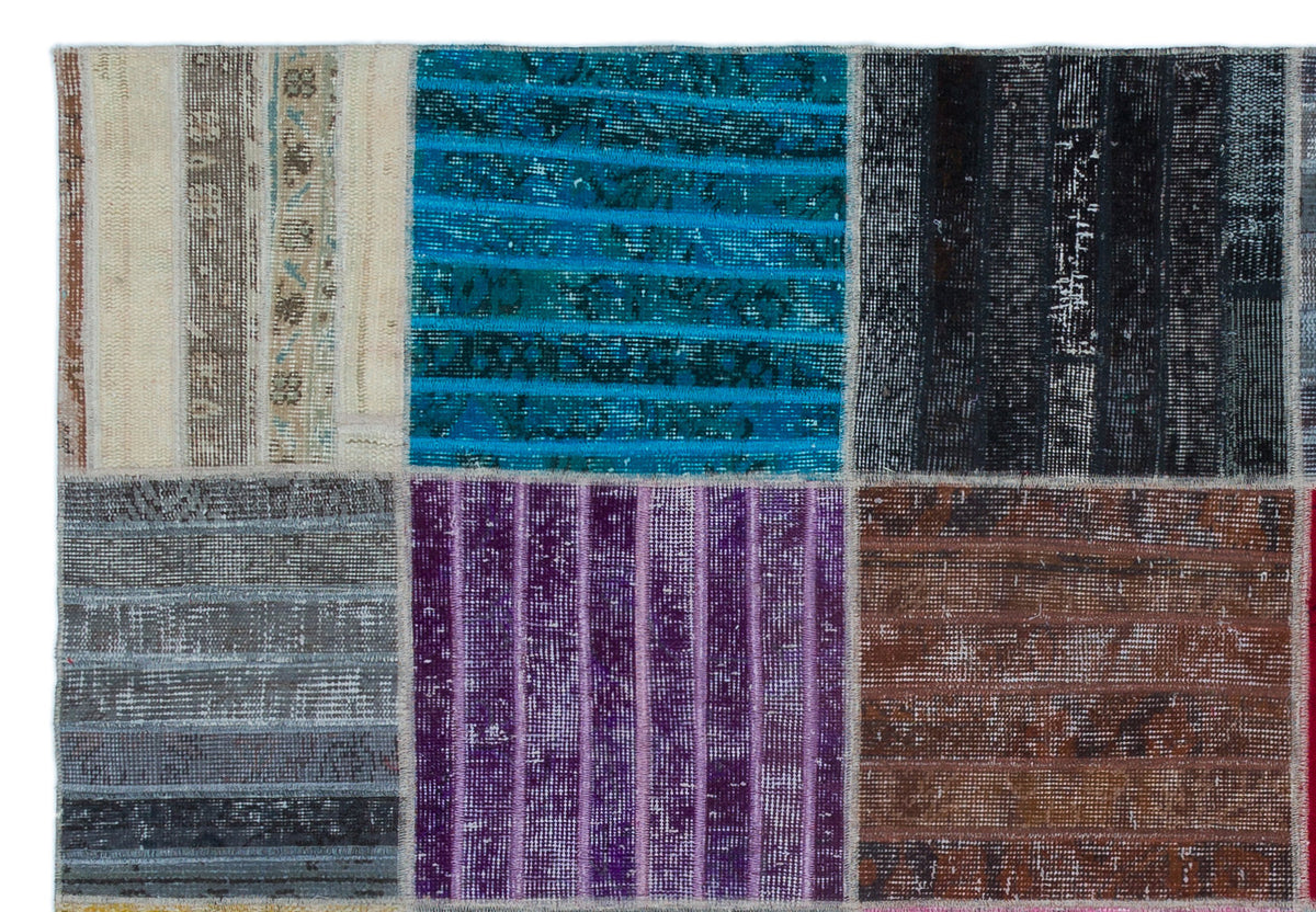 Kilva Çok Renkli ve Gri Patchwork Desenli El Dokuma Halı 160x230 cm – detay görünümü