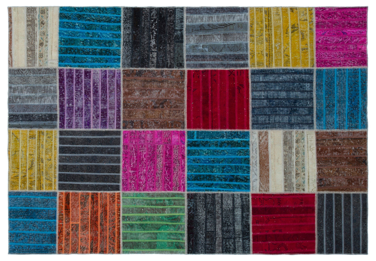 Kilva Çok Renkli ve Gri Patchwork Desenli El Dokuma Halı 160x230 cm
