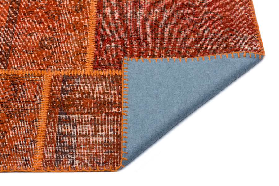 Kilva Turuncu ve Kahverengi Patchwork Desenli El Dokuma Halı 160x230 cm – detay görünümü