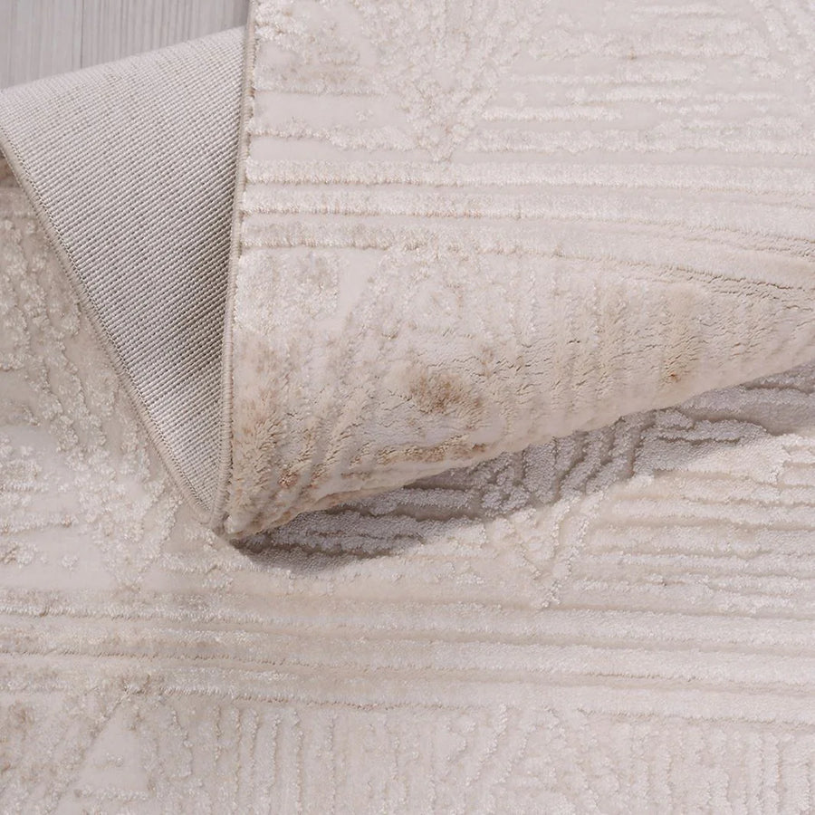 Bej Dokulu Minimalist Triko Halı - Pati Dostu - Toz Vermez