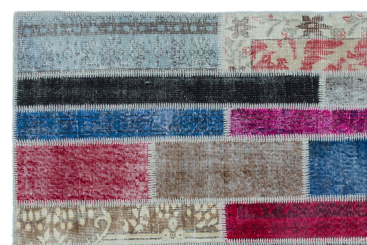 Kilva Çok Renkli ve Gri Patchwork Desenli El Dokuma Halı 155x231 cm – detay görünümü