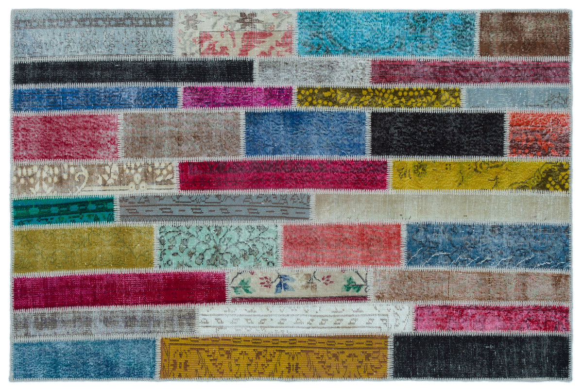 Kilva Çok Renkli ve Gri Patchwork Desenli El Dokuma Halı 155x231 cm
