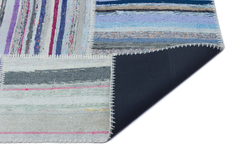 Kenove Gri ve Çok Renkli Çizgili El Dokuma Kilim 160x227 cm – detay görünümü
