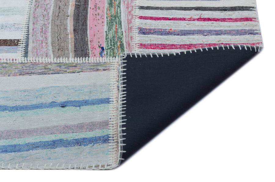 Kenove Çok Renkli ve Beyaz Çizgili El Dokuma Kilim 160x228 cm – detay görünümü