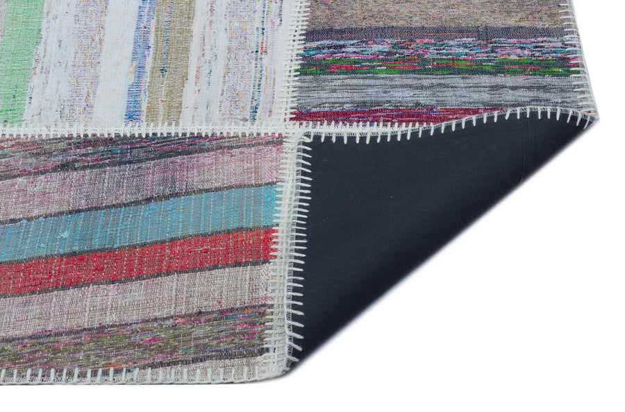 Kenove Beyaz ve Çok Renkli Çizgili El Dokuma Kilim 160x228 cm – detay görünümü