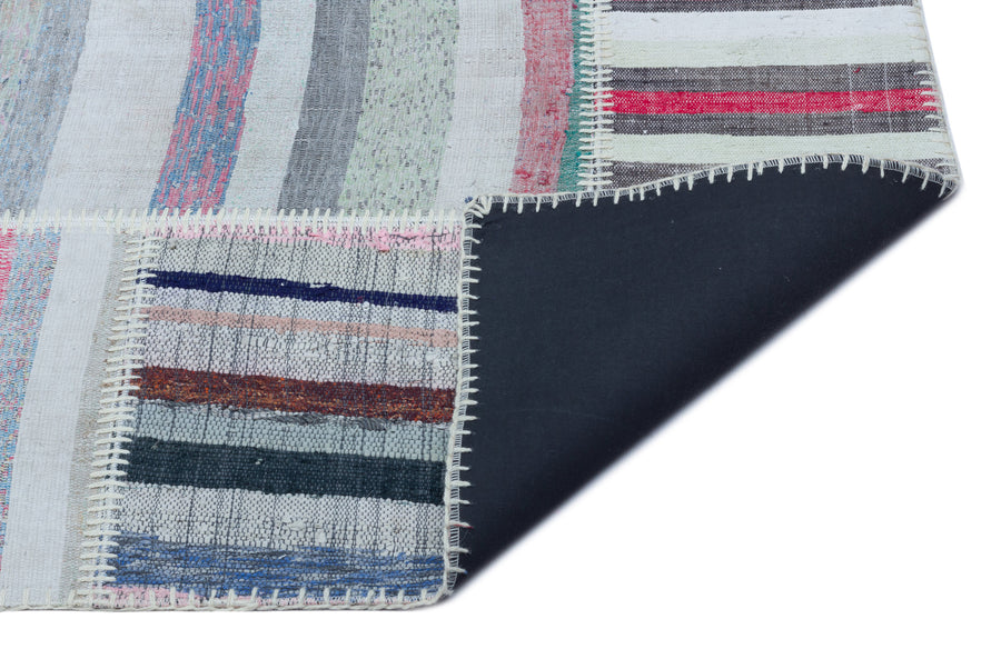 Kenove Gri ve Çok Renkli Çizgili El Dokuma Kilim 160x226 cm – detay görünümü