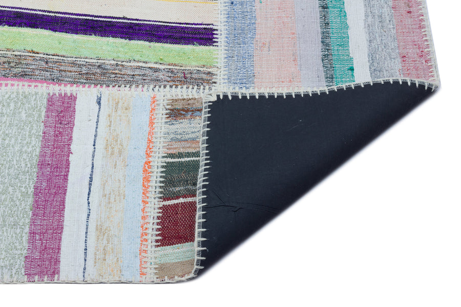 Kenove Çok Renkli ve Beyaz Çizgili El Dokuma Kilim 160x228 cm – detay görünümü