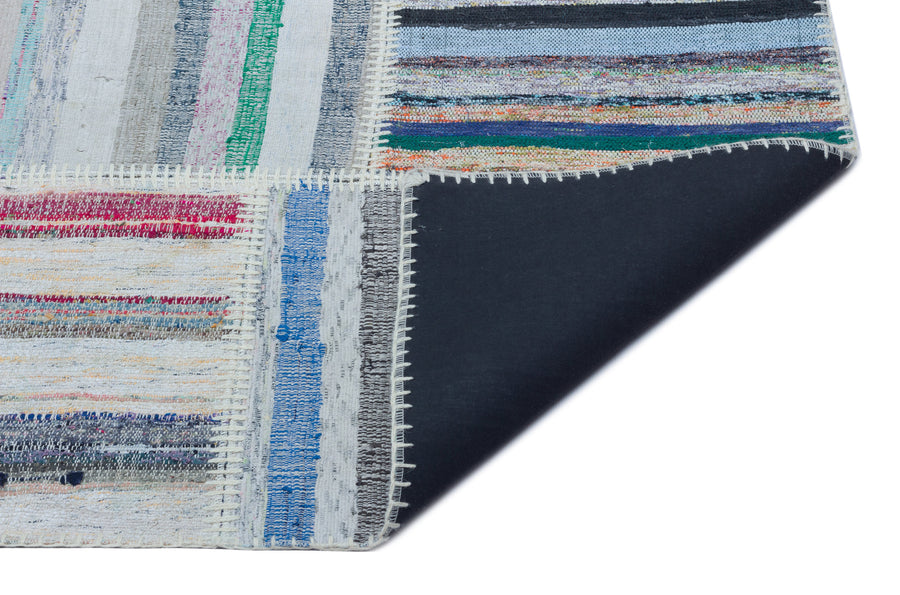 Kenove Gri ve Çok Renkli Çizgili El Dokuma Kilim 160x225 cm – detay görünümü