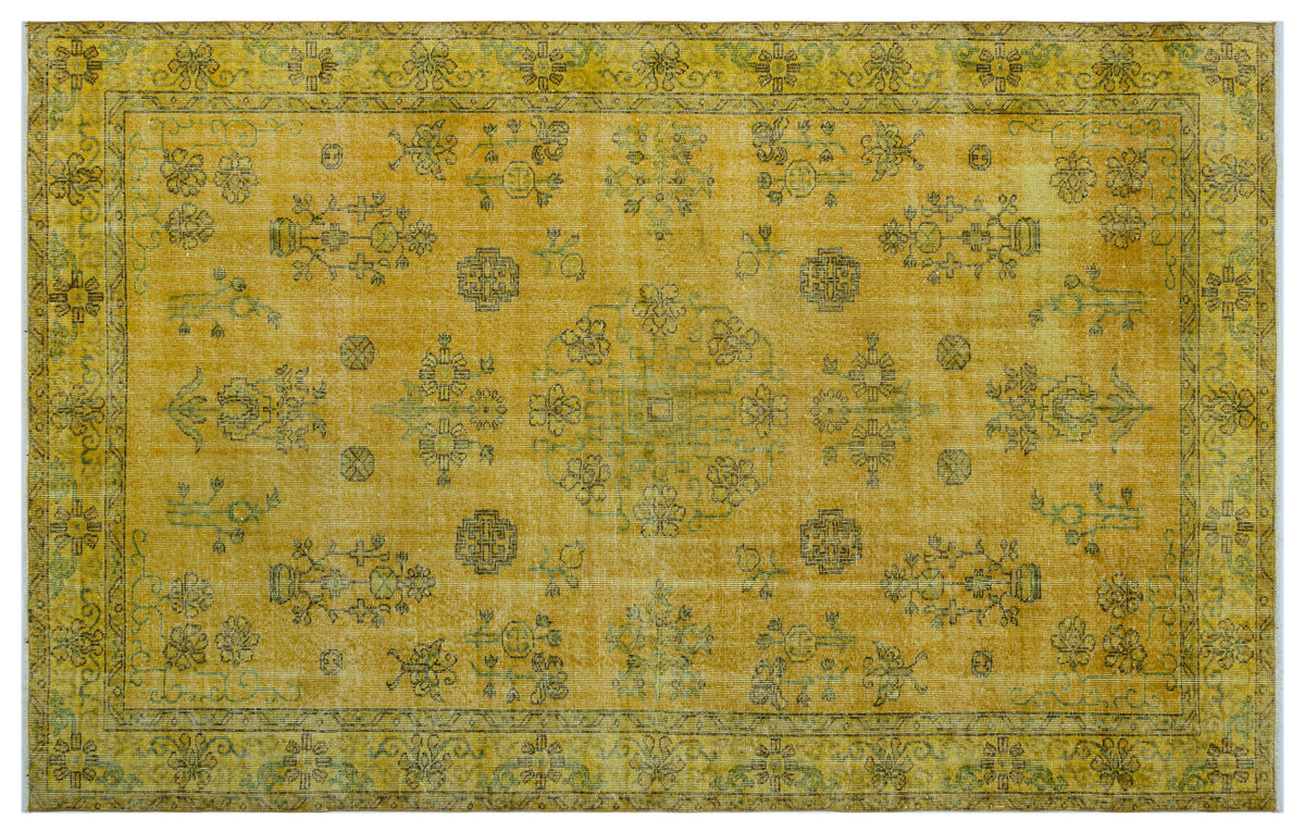 Tirena Sarı ve Yeşil Madalyon Desenli El Dokuma Halı 183x294 cm