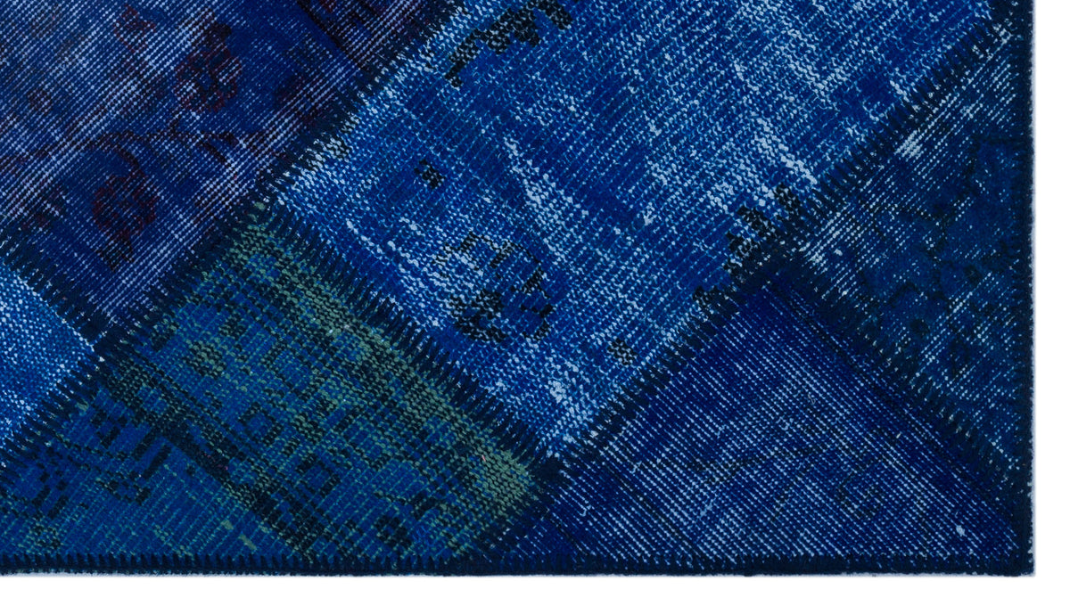 Kilva Mavi ve Lacivert Patchwork Desenli El Dokuma Halı 80x150 cm – detay görünümü