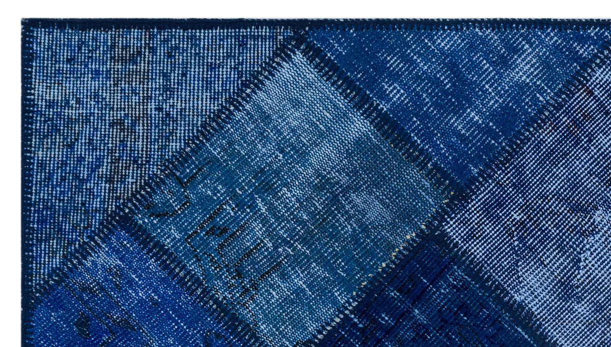 Kilva Mavi ve Lacivert Patchwork Desenli El Dokuma Halı 80x150 cm – detay görünümü