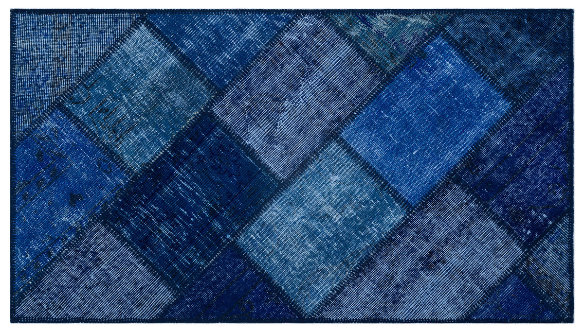 Kilva Mavi ve Lacivert Patchwork Desenli El Dokuma Halı 80x150 cm