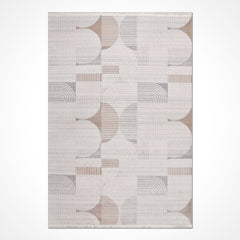 Bej Geometrik Akrilik Makine Halısı