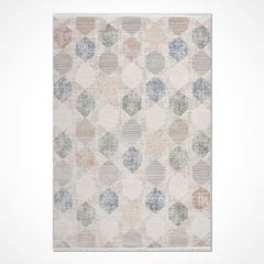 Bej Geometrik Akrilik Makine Halısı