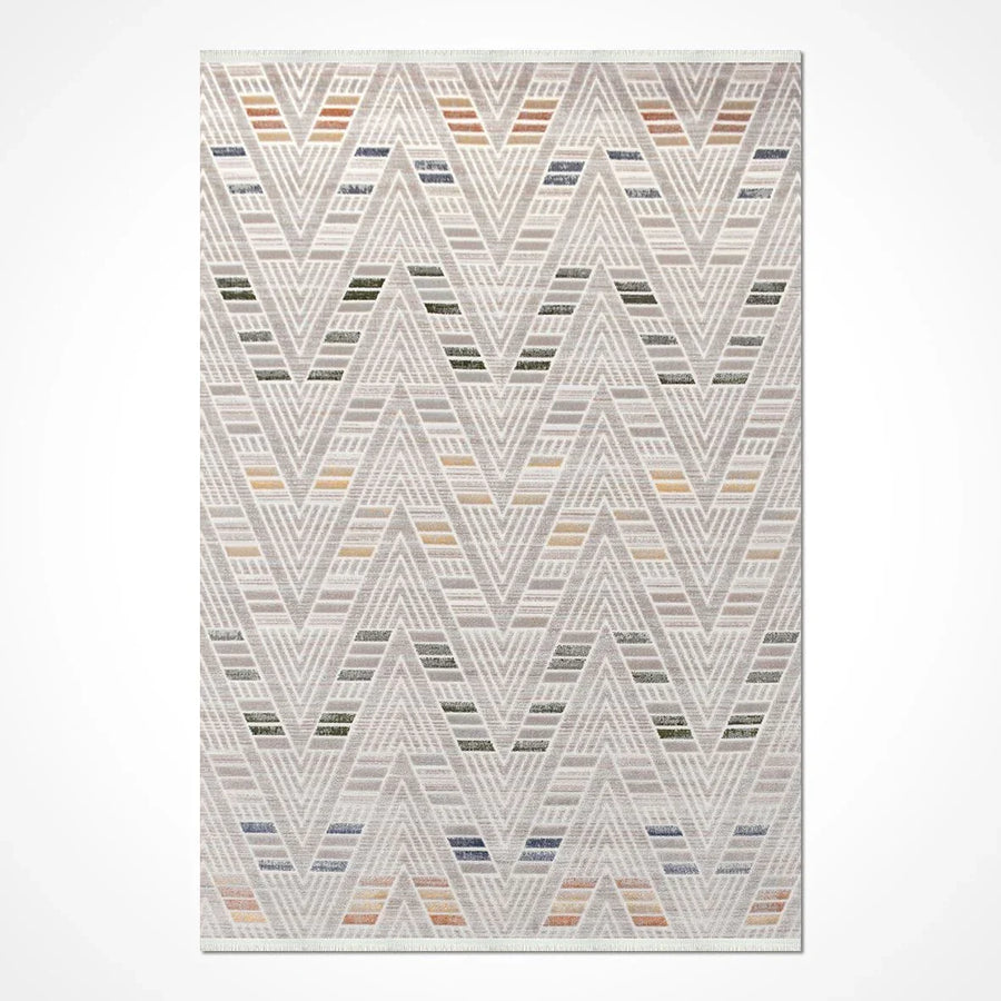 Bej Gri Geometrik Modern Triko Halı - Pati Dostu - Toz Vermez