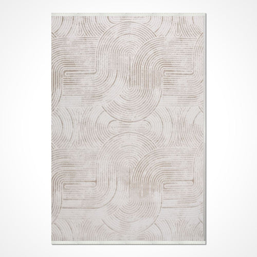 Bej Geometrik Akrilik Makine Halısı