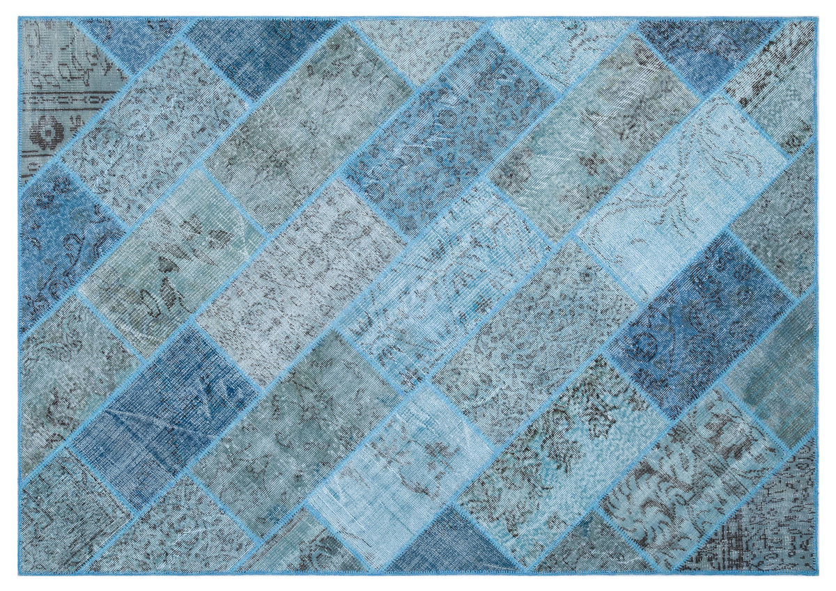 Kilva Mavi ve Gri Patchwork Desenli El Dokuma Halı 160x230 cm