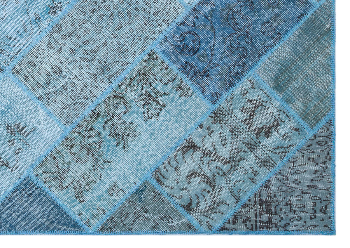 Kilva Mavi ve Gri Patchwork Desenli El Dokuma Halı 160x230 cm – detay görünümü