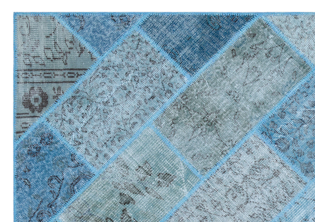 Kilva Mavi ve Gri Patchwork Desenli El Dokuma Halı 160x230 cm – detay görünümü