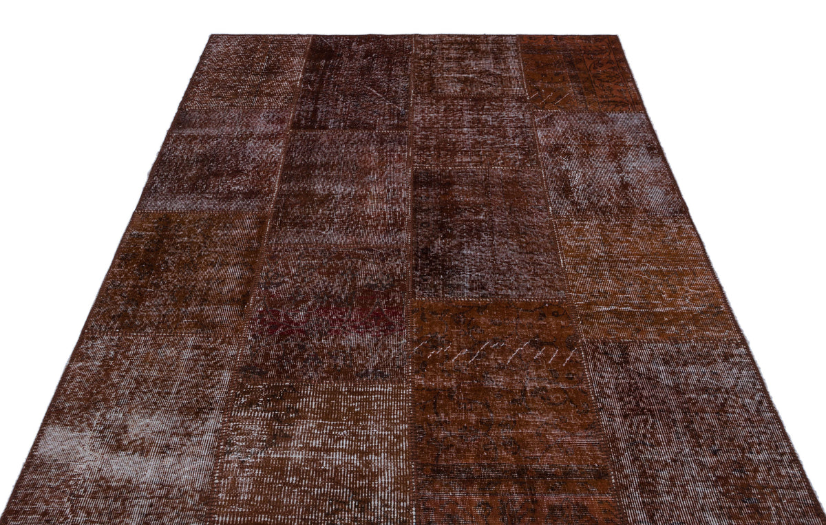 Kilva Kahverengi ve Gri Patchwork Desenli El Dokuma Halı 160x230 cm – detay görünümü