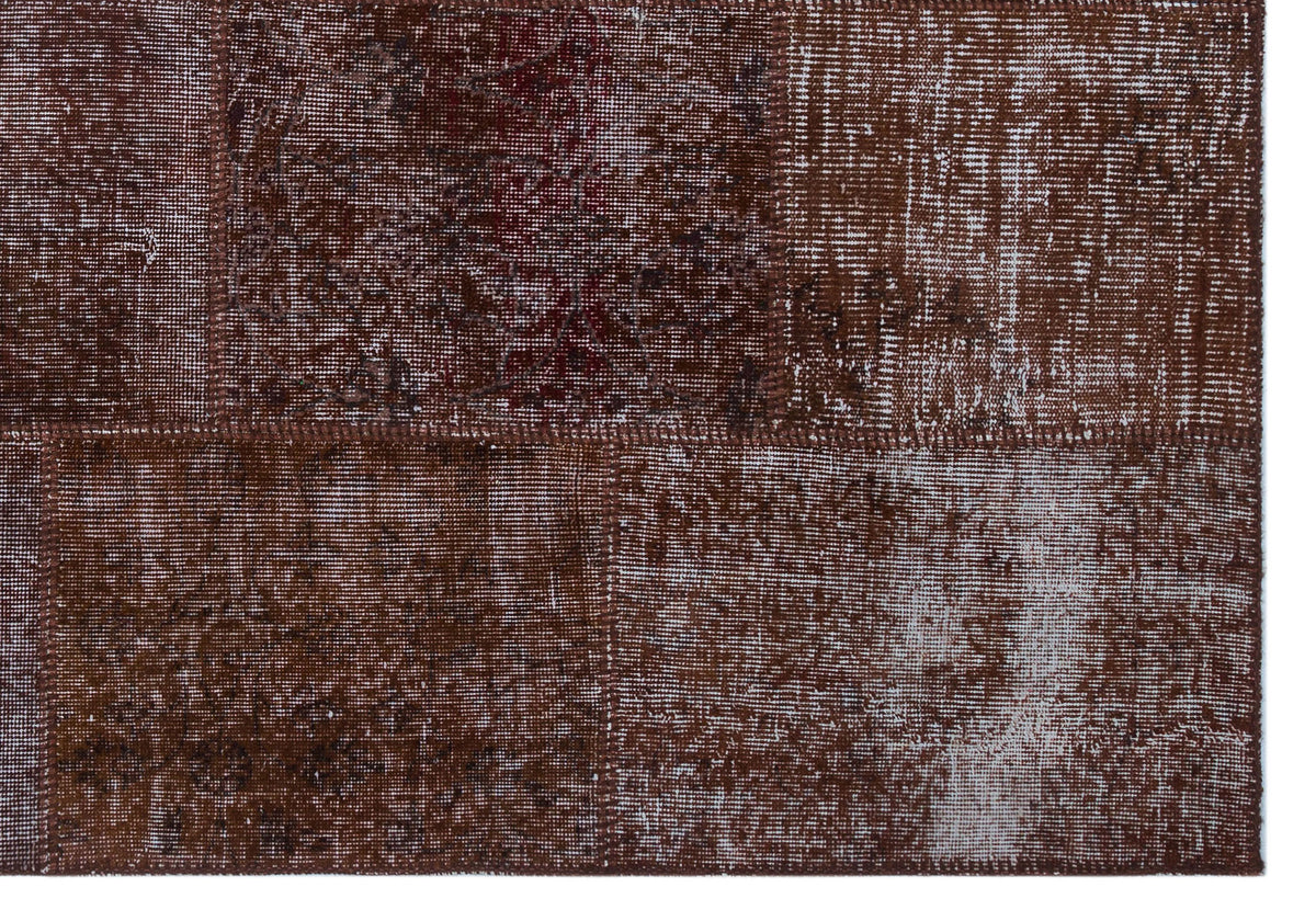 Kilva Kahverengi ve Gri Patchwork Desenli El Dokuma Halı 160x230 cm – detay görünümü