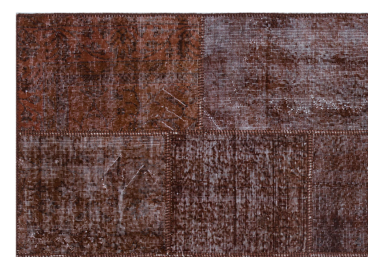 Kilva Kahverengi ve Gri Patchwork Desenli El Dokuma Halı 160x230 cm – detay görünümü
