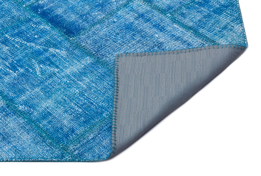 Kilva Mavi ve Turkuaz Patchwork Desenli El Dokuma Halı 160x230 cm – detay görünümü