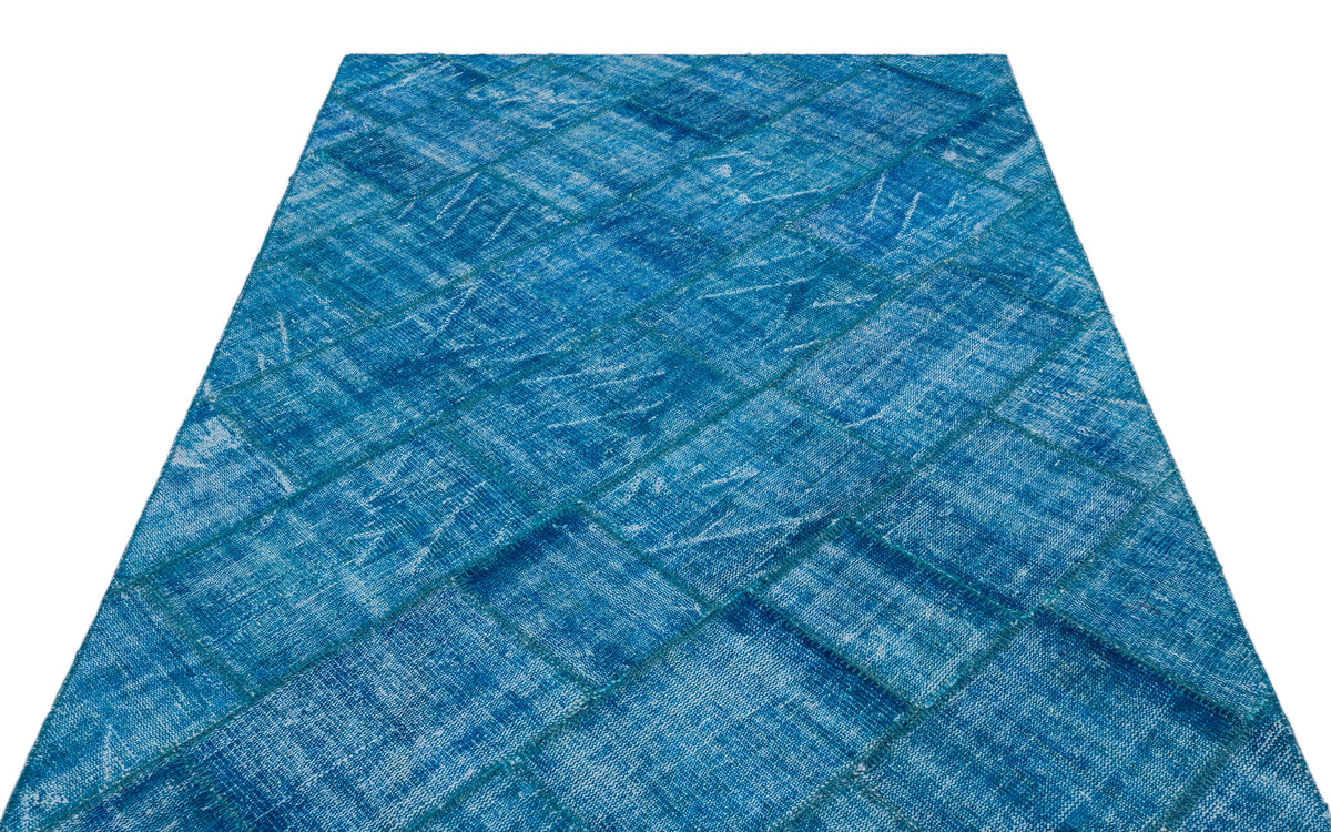 Kilva Mavi ve Turkuaz Patchwork Desenli El Dokuma Halı 160x230 cm – detay görünümü