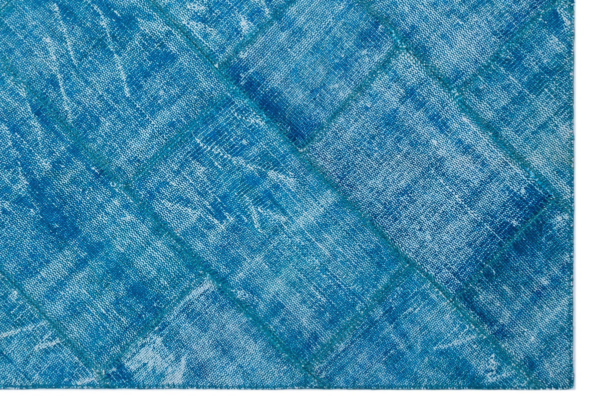 Kilva Mavi ve Turkuaz Patchwork Desenli El Dokuma Halı 160x230 cm – detay görünümü
