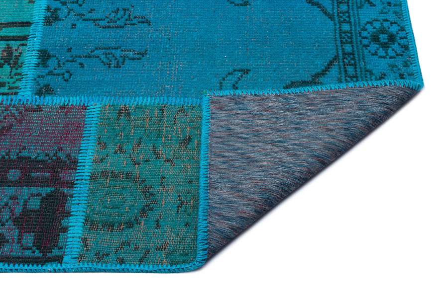 Kilva Turkuaz ve Lacivert Patchwork Desenli El Dokuma Halı 160x230 cm – detay görünümü