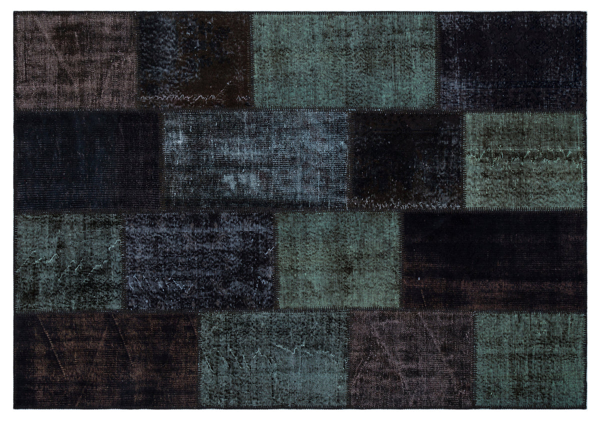 Kilva Siyah ve Lacivert Patchwork Desenli El Dokuma Halı 160x230 cm