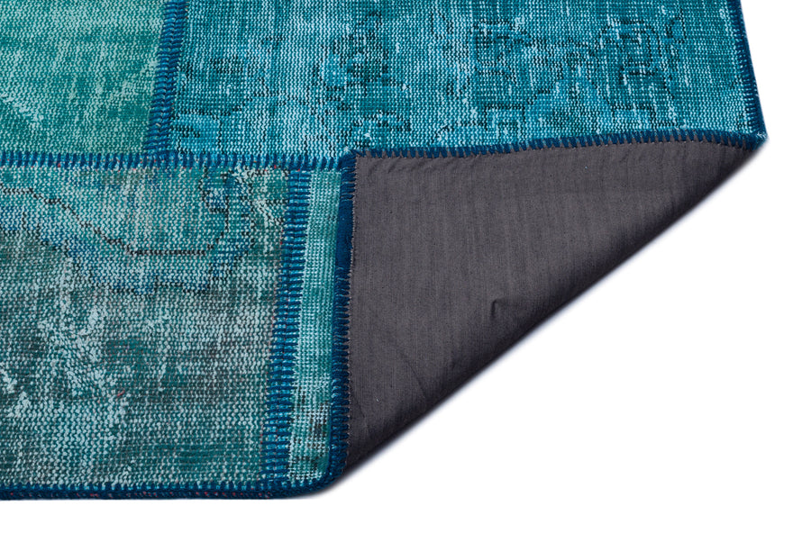 Kilva Turkuaz ve Mavi Patchwork Desenli El Dokuma Halı 160x230 cm – detay görünümü